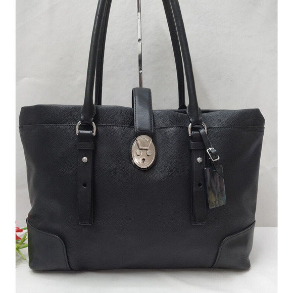 Tumi Villa Turin Black Leather Pad Lock Large Shopper Shoulder Tote Bag - Picture 1 of 16